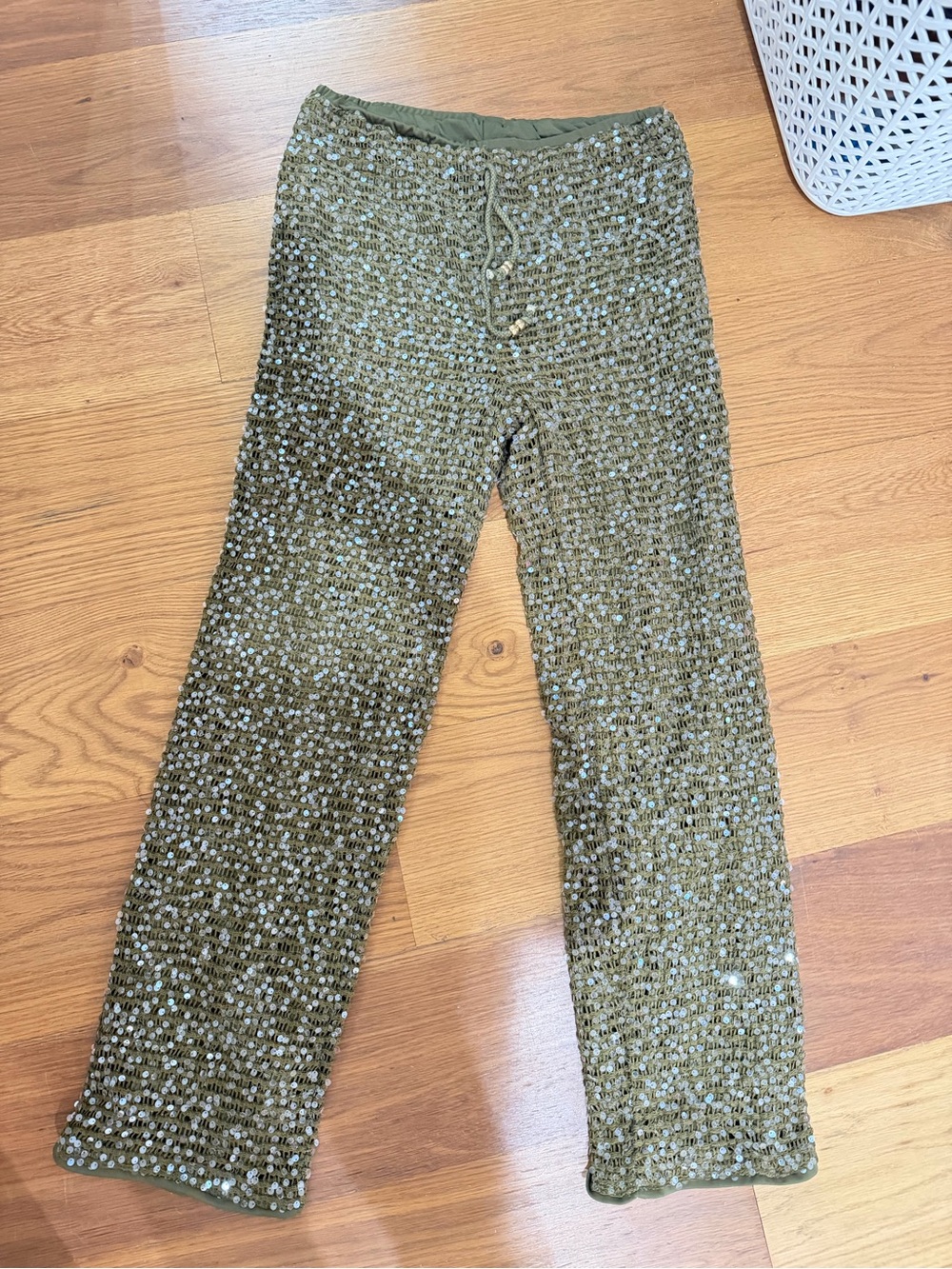 Kids Olive Green Knit Sequin Lounge Pants
